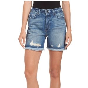 Good American Blue High Waisted Cutoff Hem Denim Shorts NWT